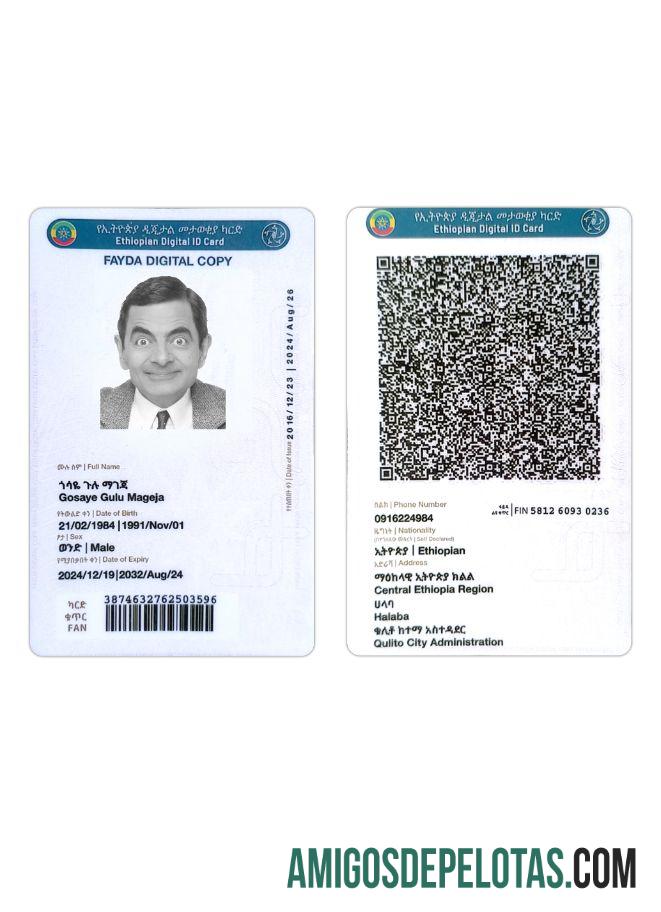 Amostra de cartão de identificação digital da Etiópia